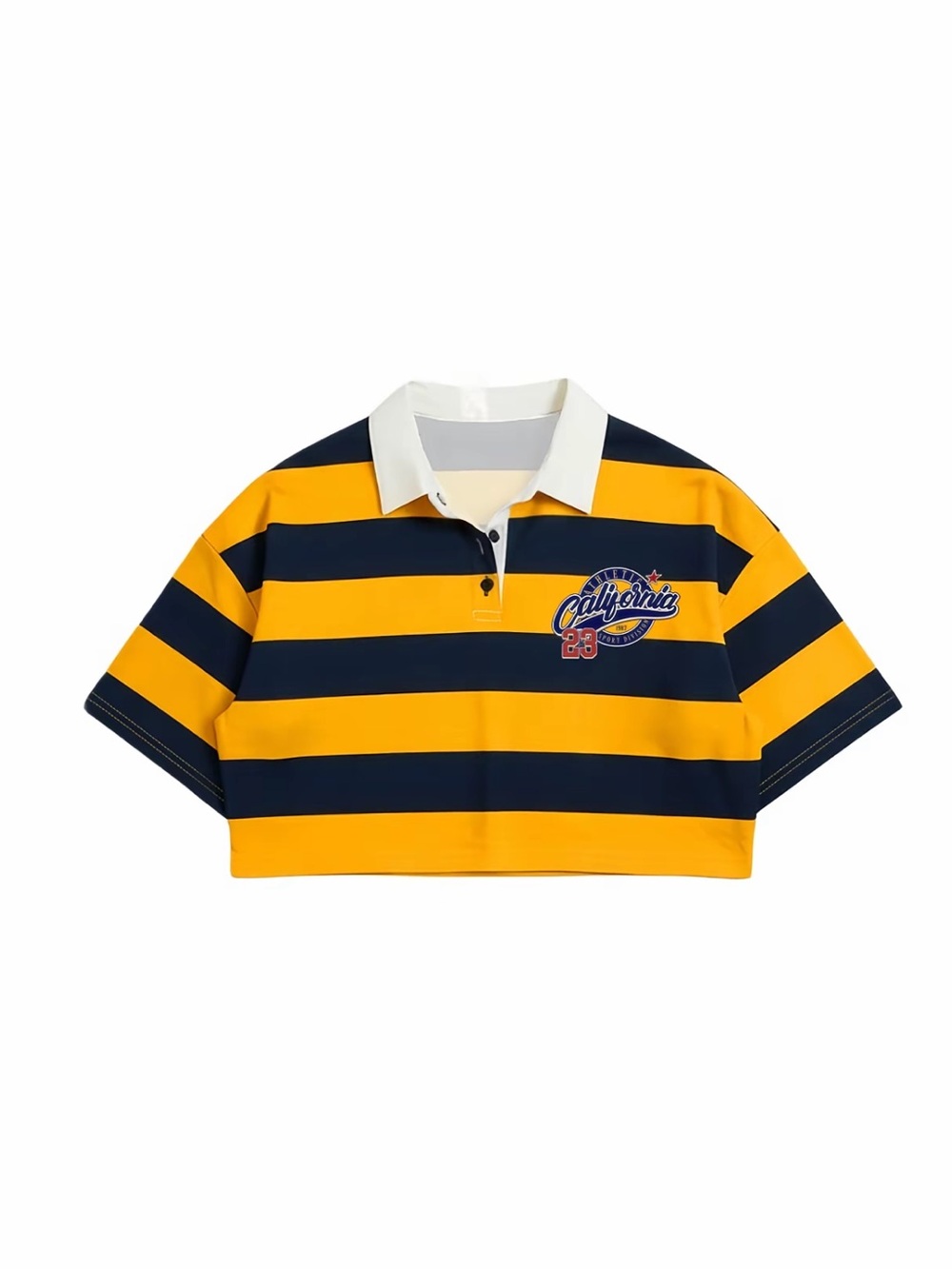 Young Adults Striped Rugby Crop Polo - Yellow & Navy